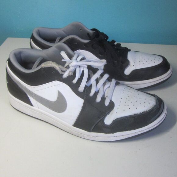 Nike Mens Air Jordan 1 Low 553558 Size 10 Black / Gray Leather Sneakers  w/ Flaw main image 12